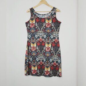 Women's Black Multicolored Floral Print Sleeveless Lightweight Casual Dress Sz L